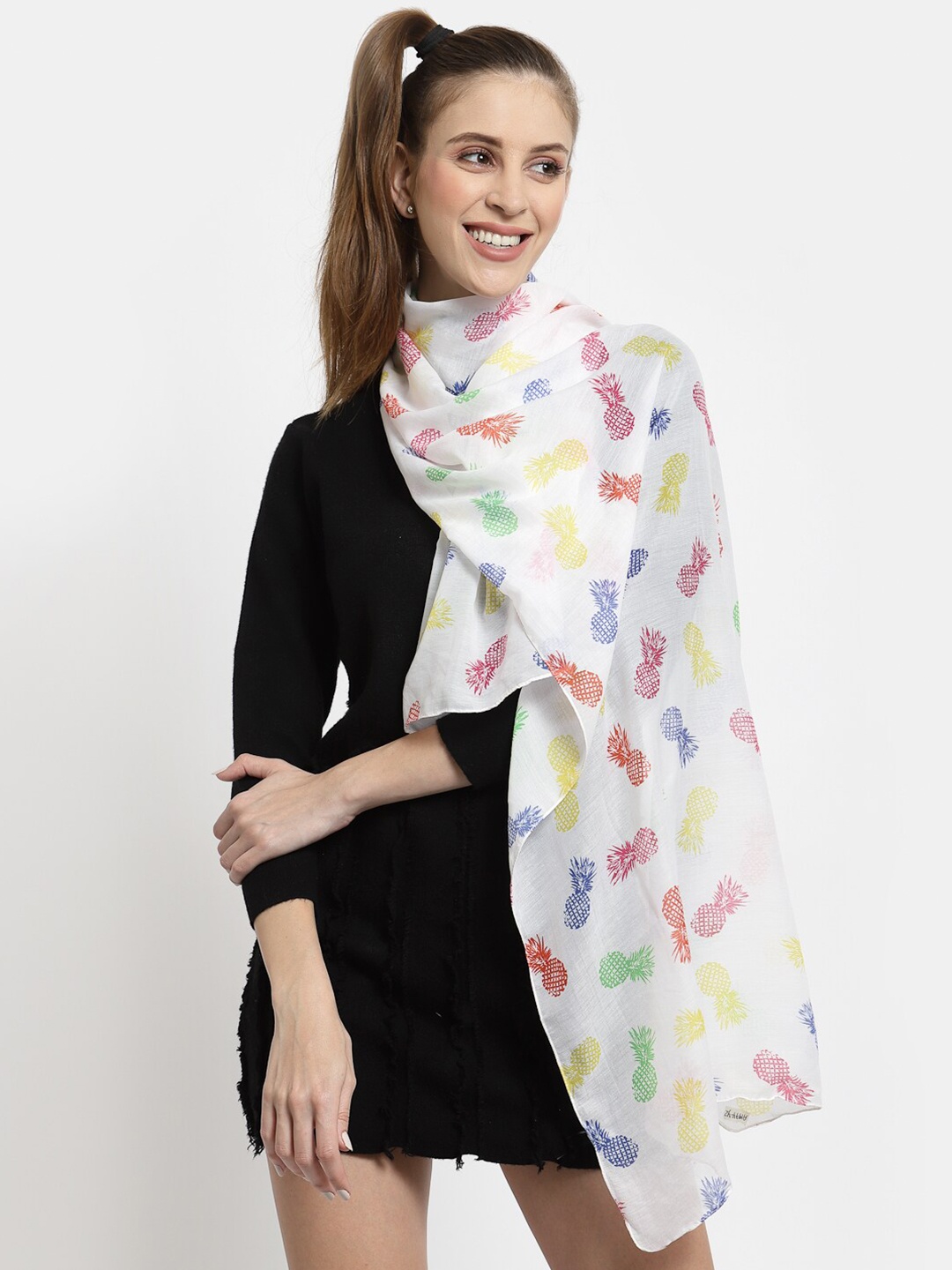 

J Style Women White & Green Printed Stole