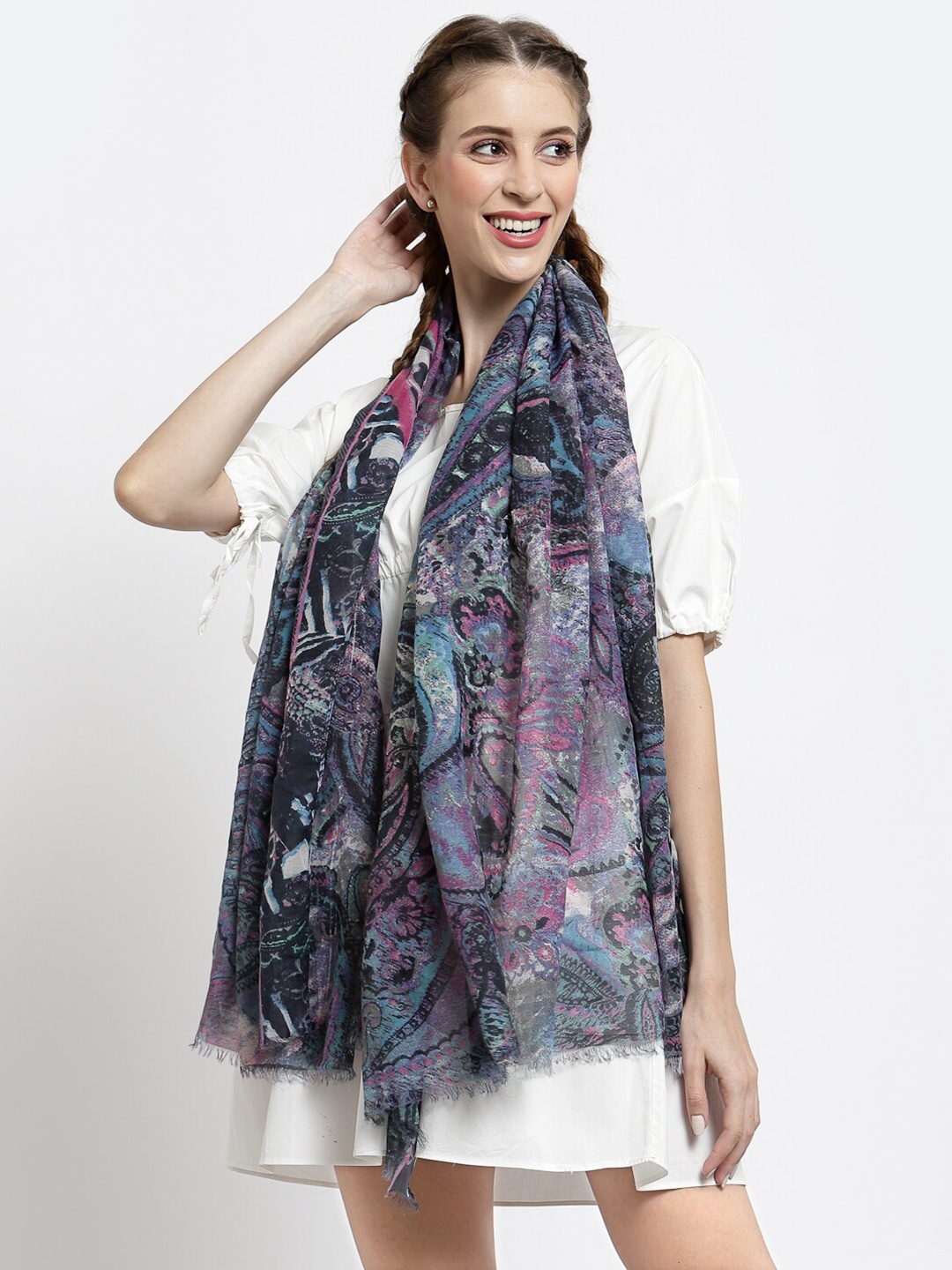 

J Style Women Blue Printed Stole