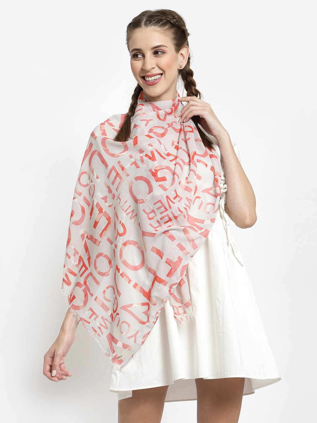 

J Style Women Grey & Orange Printed Cotton Stole