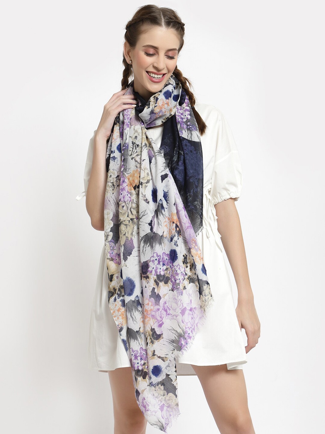 

J Style Women Blue & Grey Floral Printed Stole