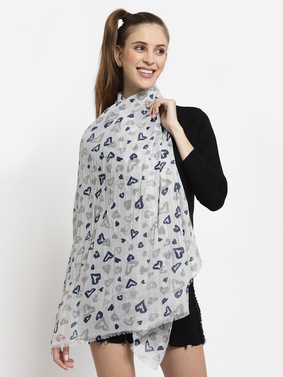 

J Style Women Grey & Navy Blue Printed Stole