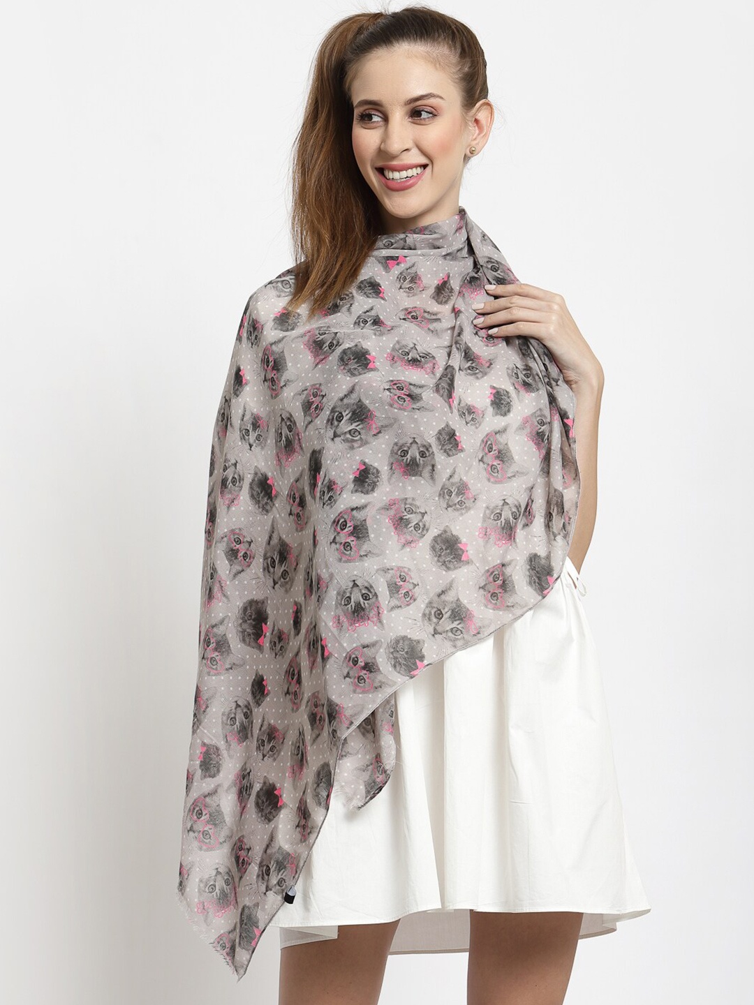

J Style Women Grey & Black Printed Stole