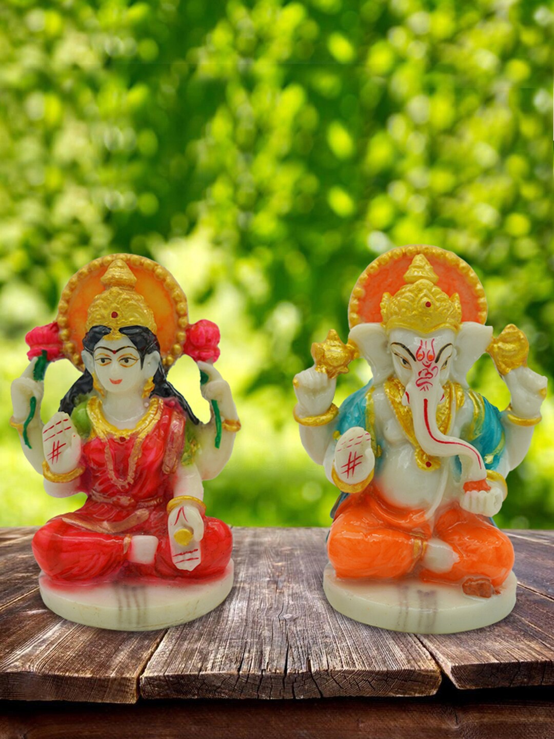 

Gallery99 Set Of 2 Orange & Green Decorative Laxmi Ganesh, Multi