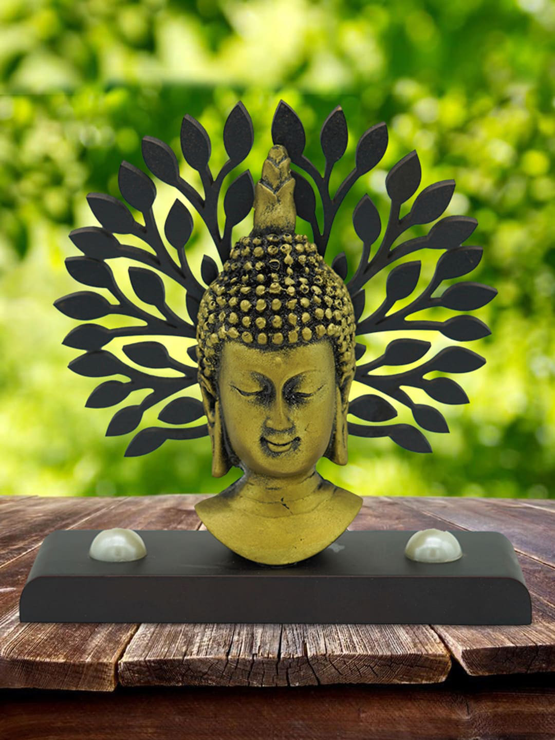 

Gallery99 Gold-Toned & Black Textured Buddha Taj Idol Under A Tree Showpiece