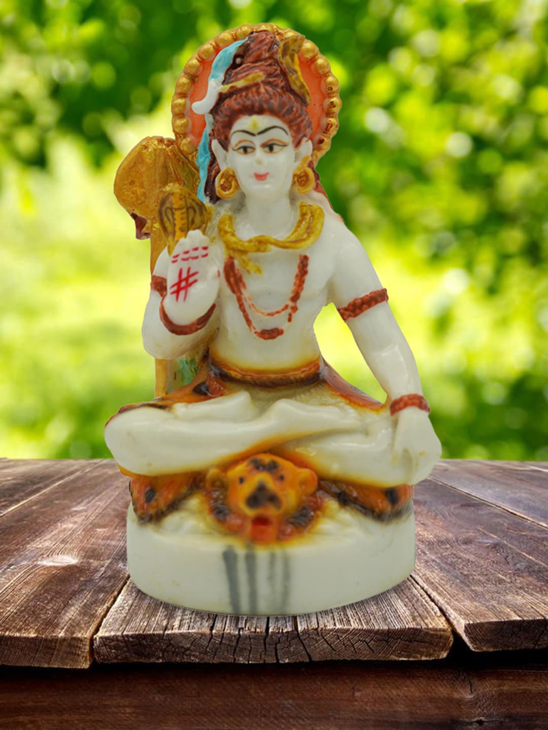 

Gallery99 White & Yellow Hand Painted Hanging Lord Shiv Ji Idol Showpiece