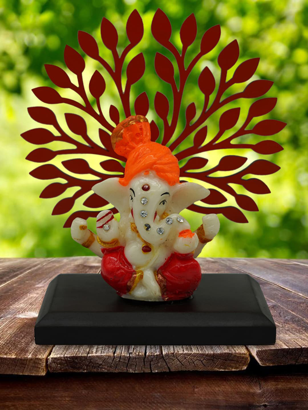 

Gallery99 Brown & Orange Mukut Ganesha Decorative Showpiece with Wooden Tree