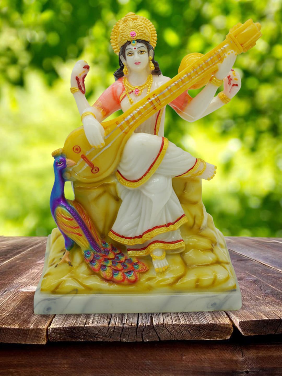 

Gallery99 Gold & White Hand painted Goddess Mata Sarasvati Idol