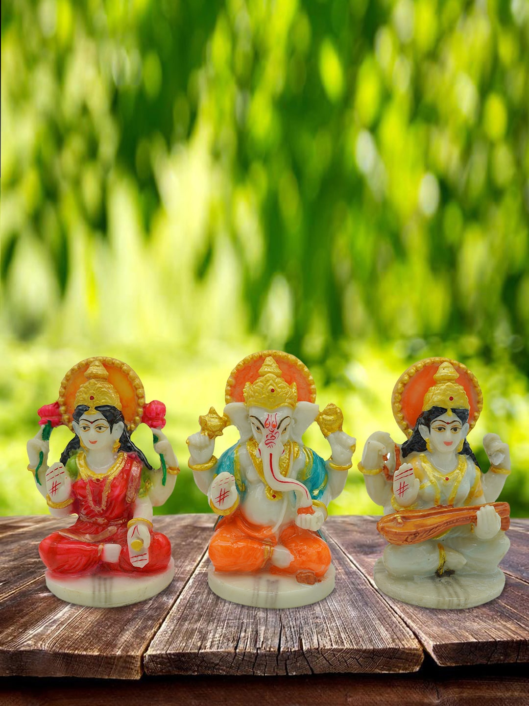 

Gallery99 Set Of 3 Hand-Painted Laxmi, Ganesh & Sarasvati Idol Showpieces, White