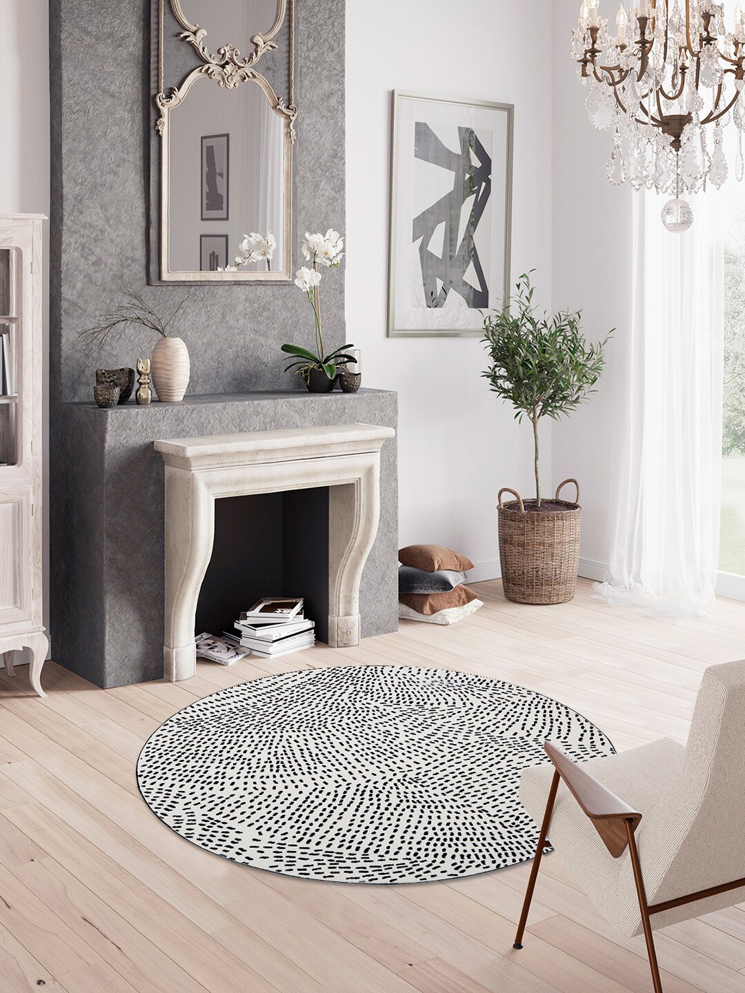 

DDecor White Printed Round Carpet