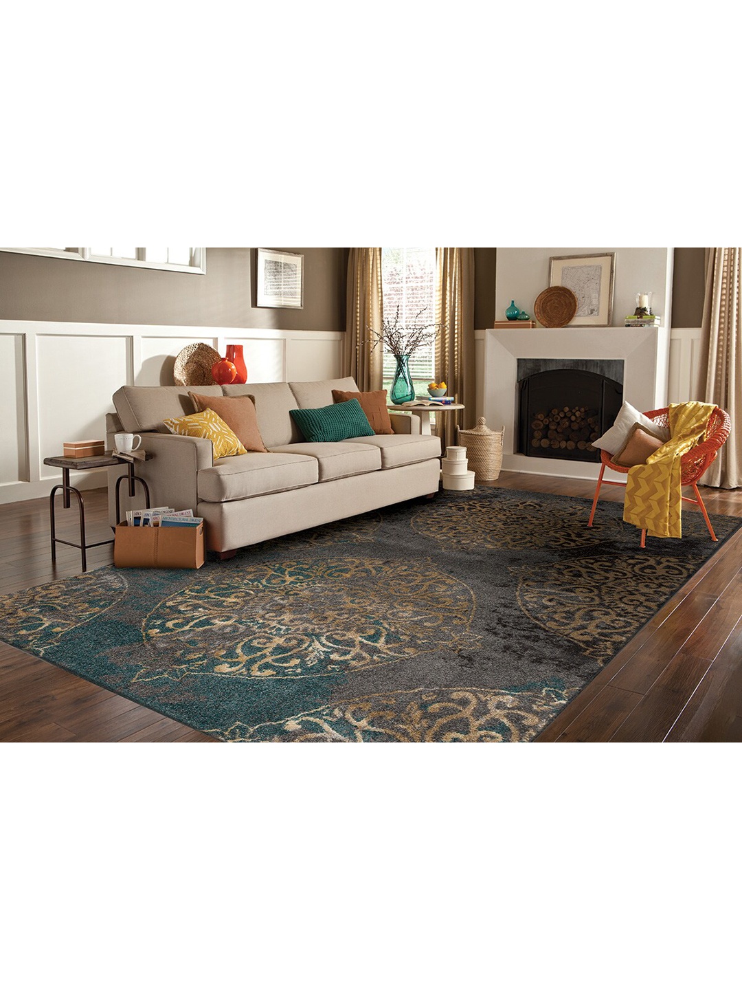 

DDecor Grey & Beige Ethnic Motifs Printed Carpet