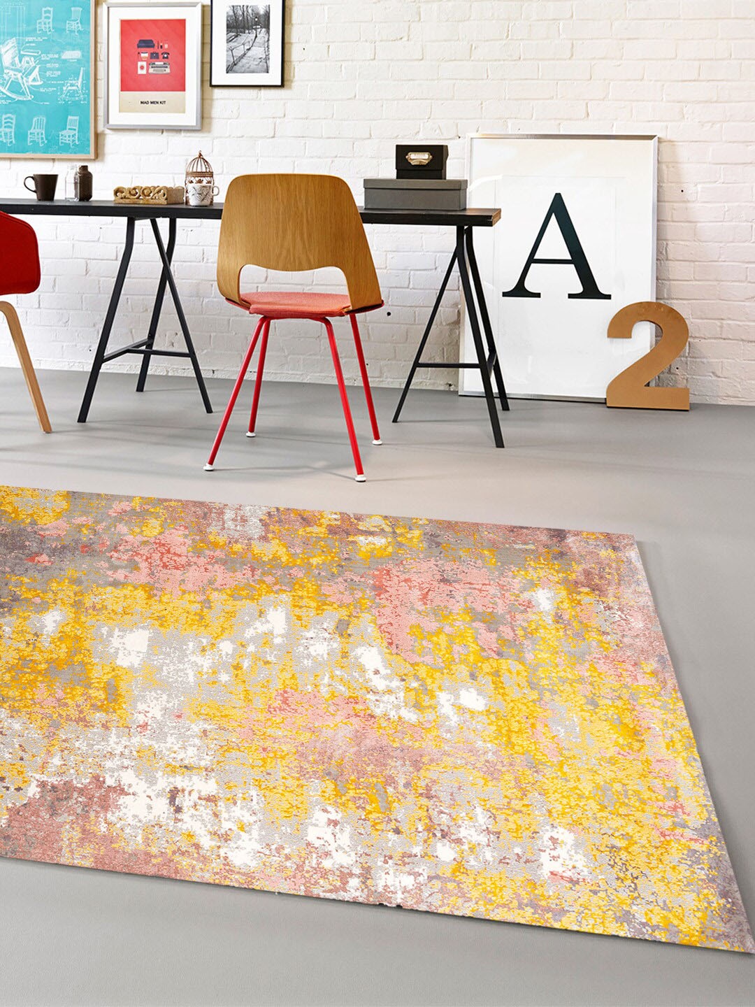 

DDecor Yellow & White Abstract Contemporary Carpet
