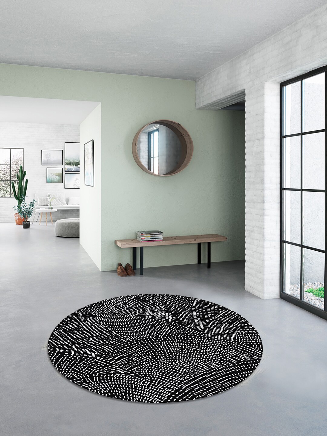 

DDecor Black & White Abstract Round Contemporary Carpet