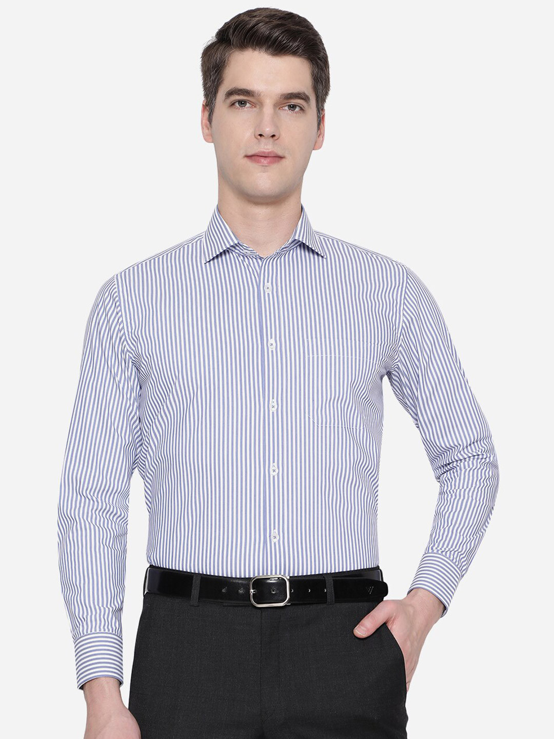 

Greenfibre Men Blue Slim Fit Striped Formal Shirt