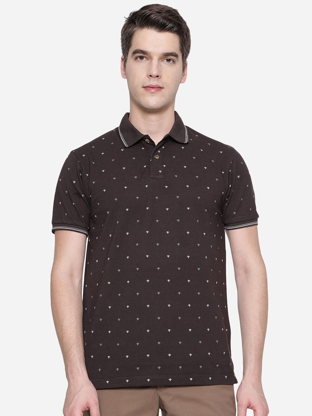 

Greenfibre Men Brown Printed Polo Collar Slim Fit T-shirt