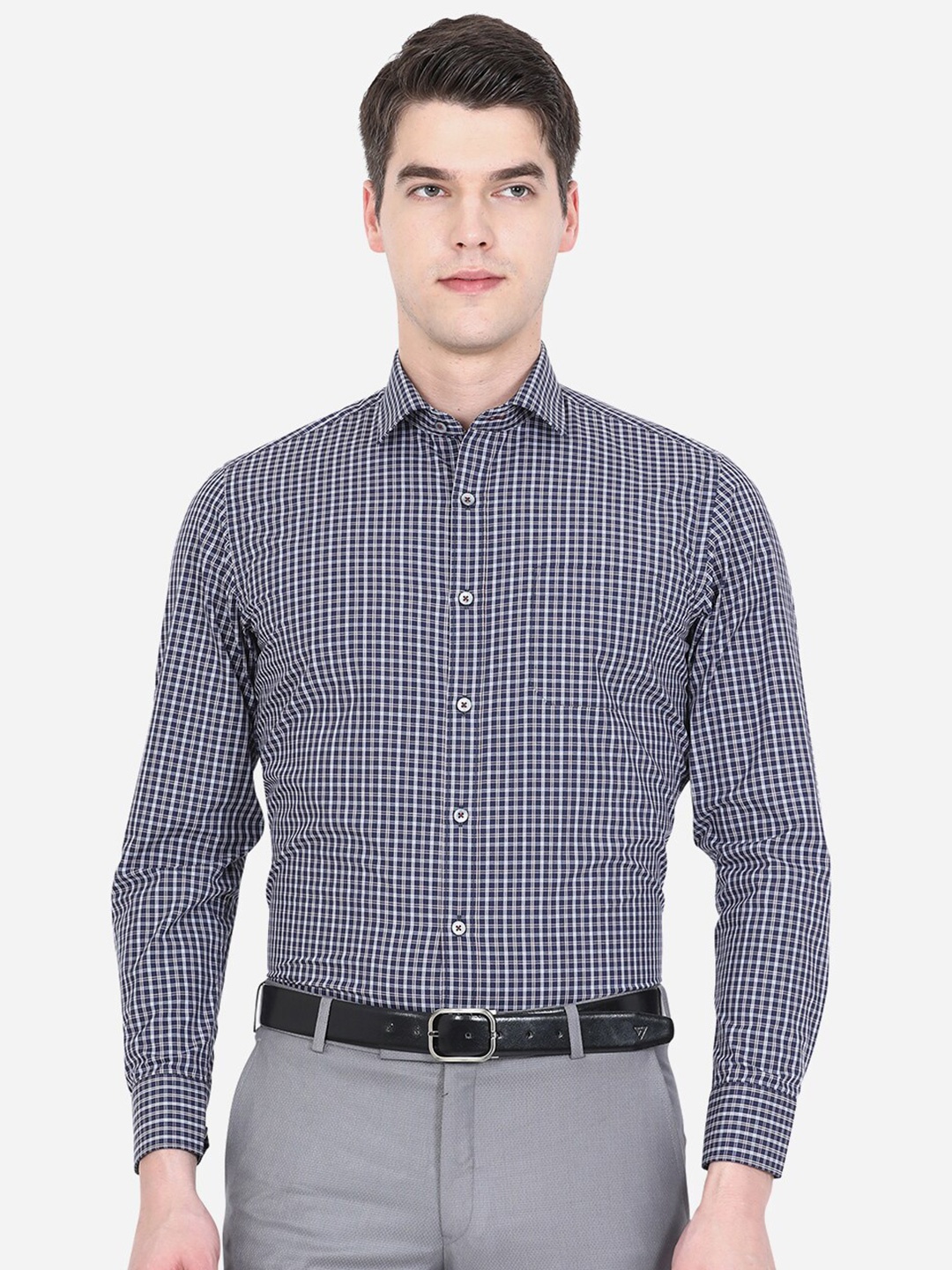 

Greenfibre Men Blue Slim Fit Checked Formal Shirt