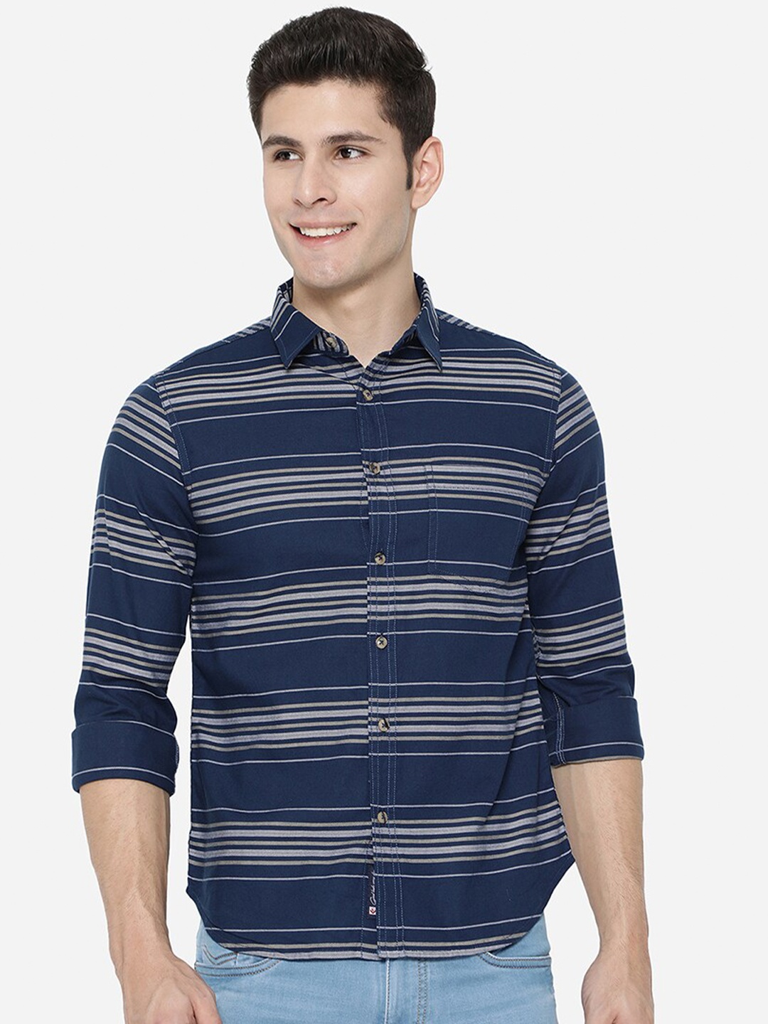 

Greenfibre Men Blue Slim Fit Horizontal Stripes Striped Casual Shirt
