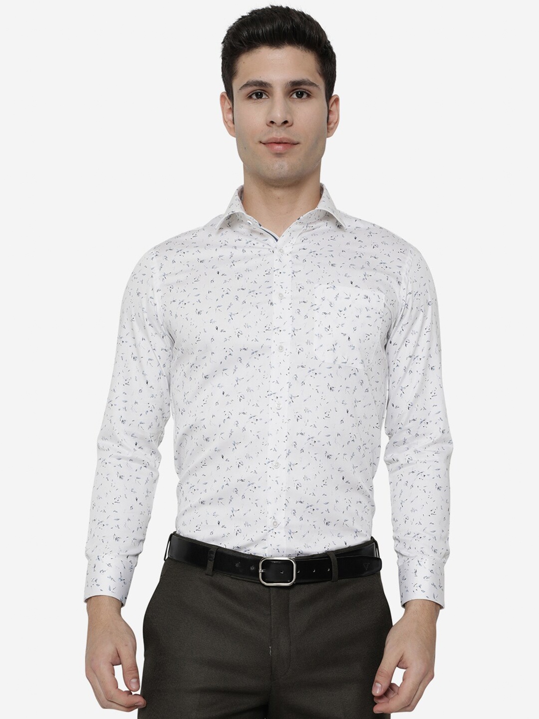 

Greenfibre Men White Slim Fit Floral Printed Formal Shirt