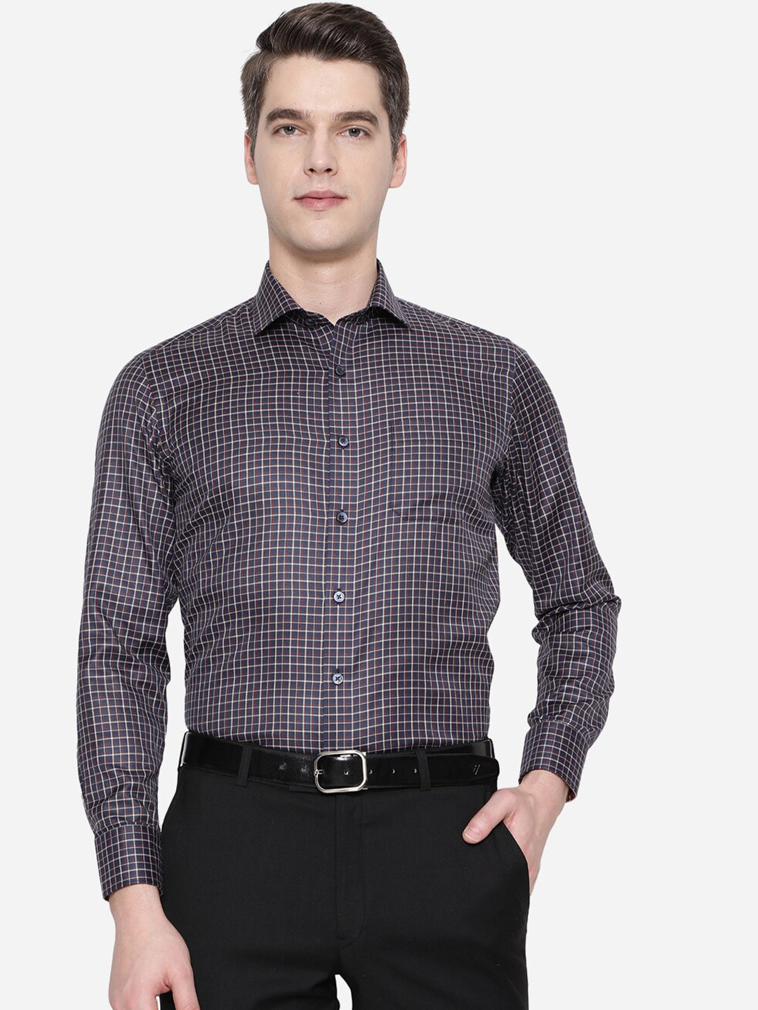 

Greenfibre Men Blue Slim Fit Checked Formal Shirt