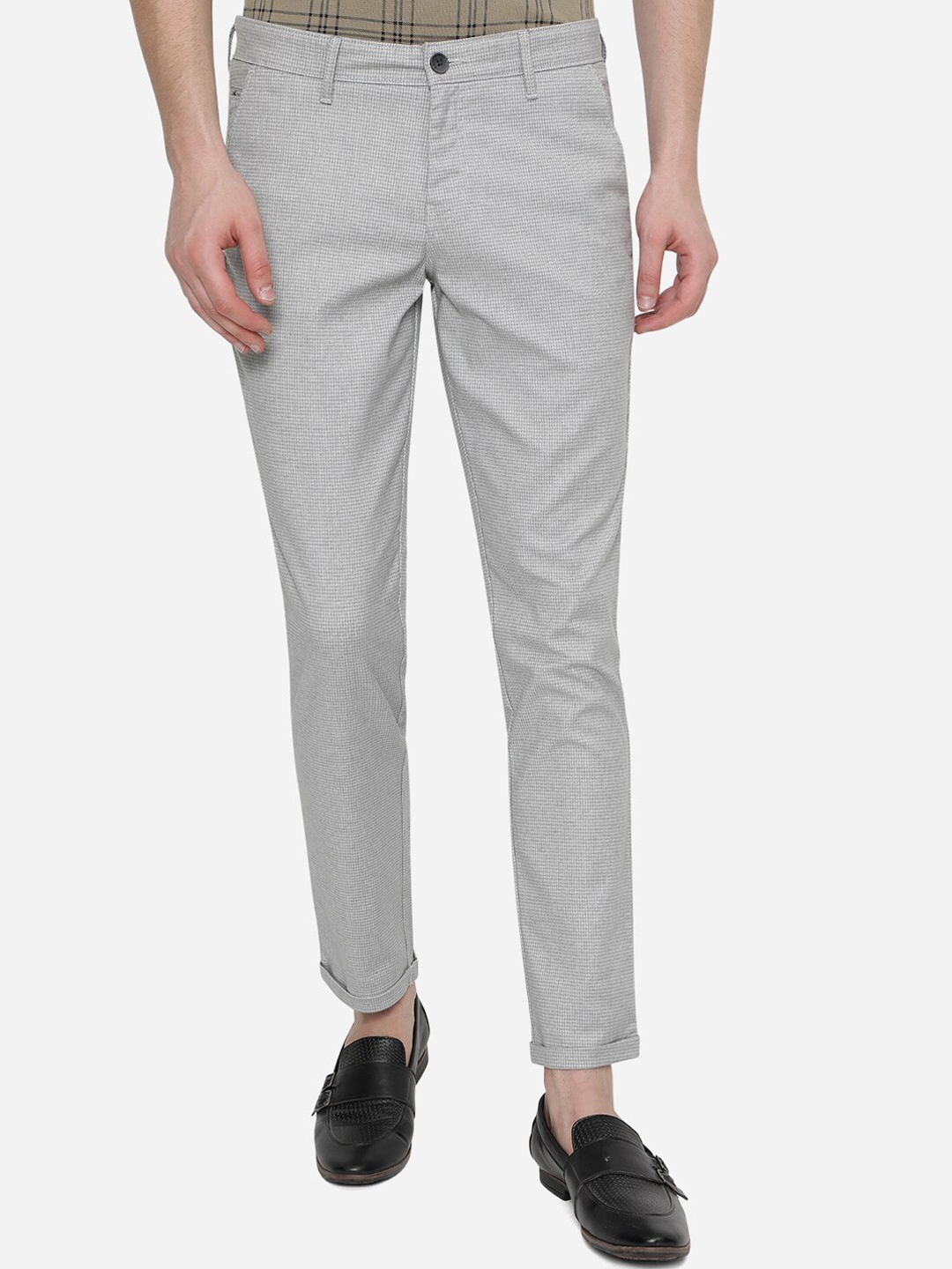 

Greenfibre Men Grey Textured Slim Fit Trousers