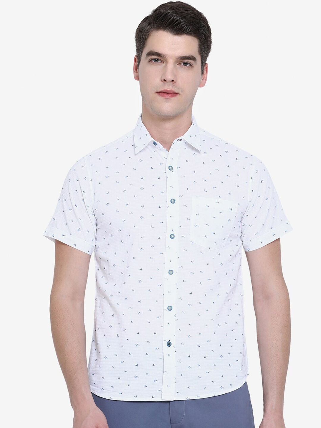 

Greenfibre Men White Slim Fit Printed Casual Shirt