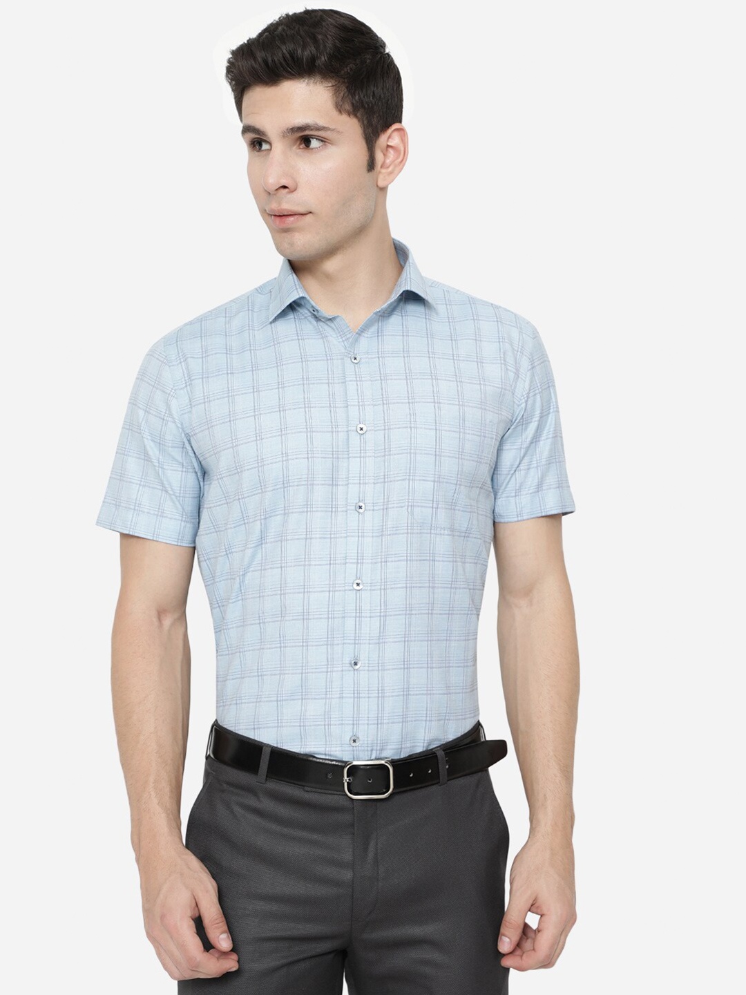 

Greenfibre Men Blue Checked Formal Shirt