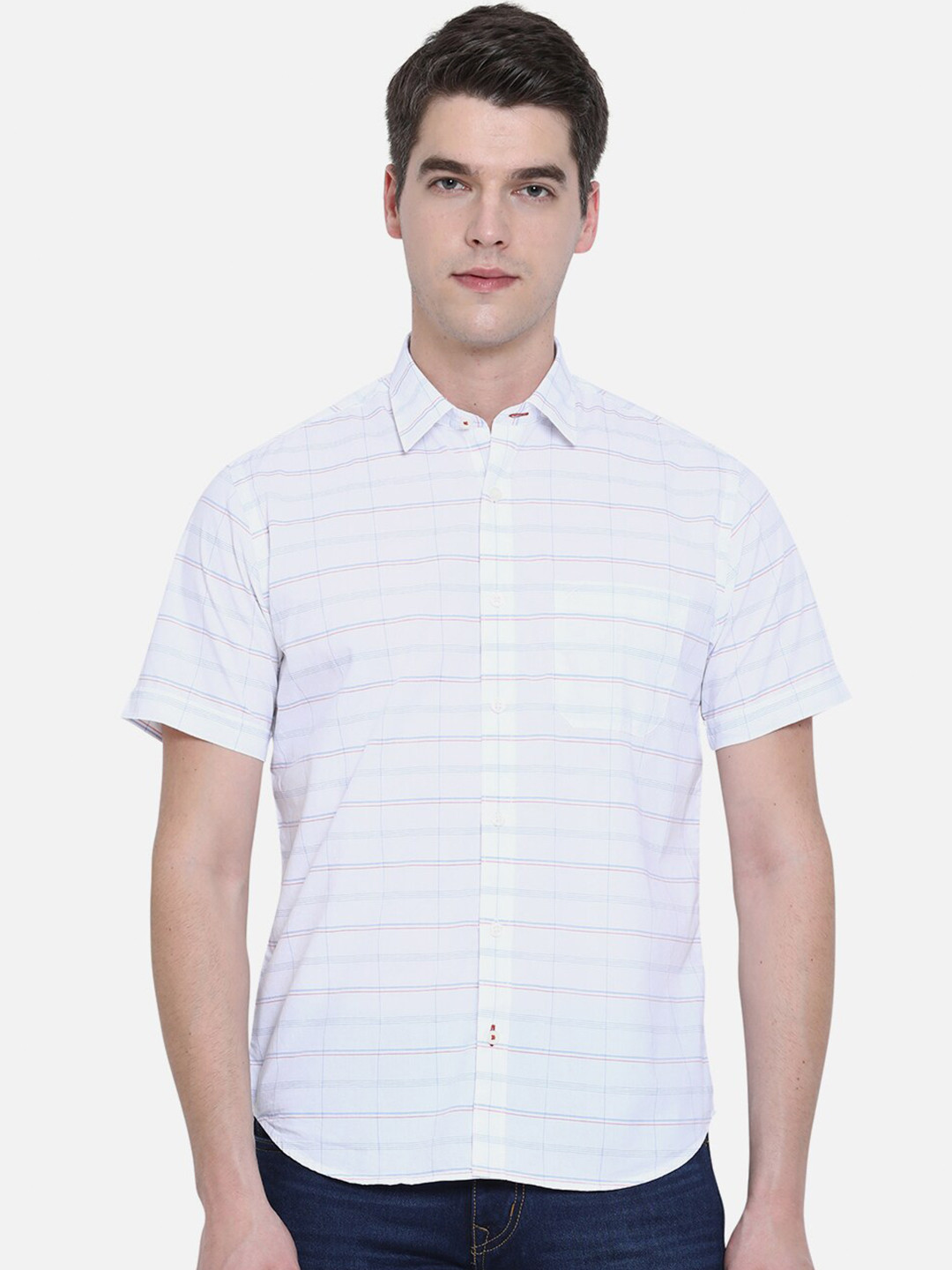 

Greenfibre Men White Slim Fit Horizontal Stripes Striped Casual Shirt