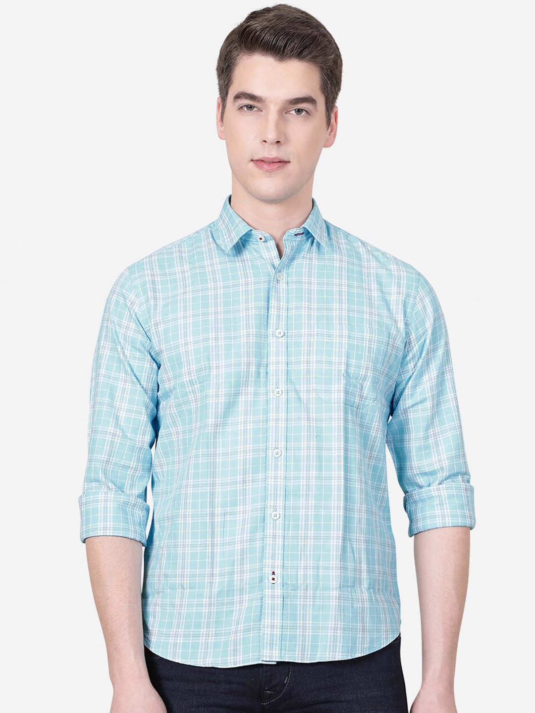 

Greenfibre Men Blue Slim Fit Checked Casual Shirt