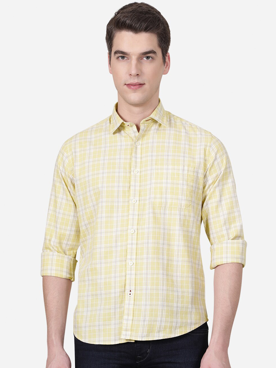 

Greenfibre Men Yellow Slim Fit Checked Casual Shirt