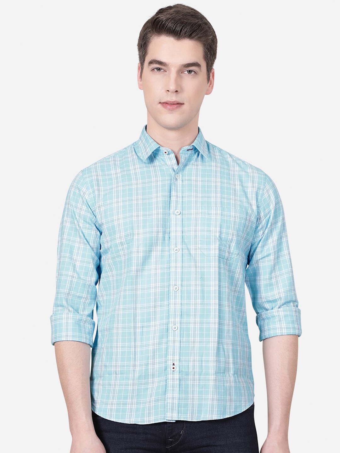 

Greenfibre Men Blue Slim Fit Checked Casual Shirt