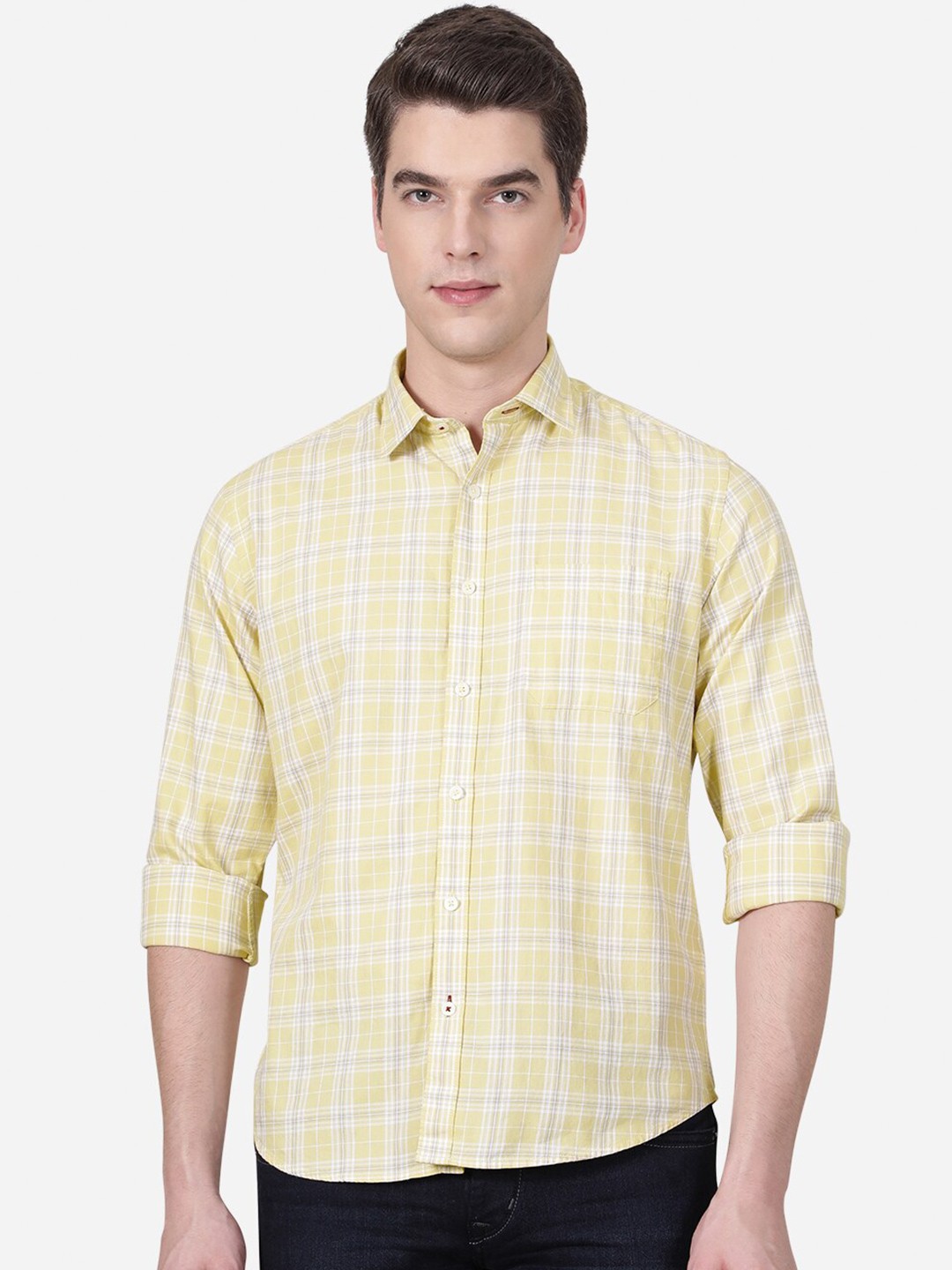 

Greenfibre Men Yellow Slim Fit Checked Casual Shirt