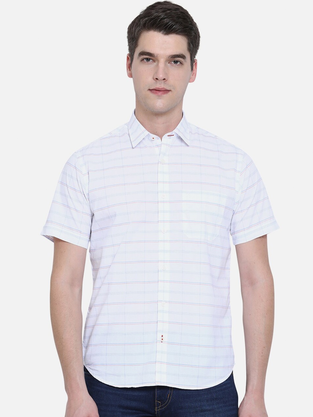 

Greenfibre Men White Slim Fit Horizontal Stripes Striped Casual Shirt