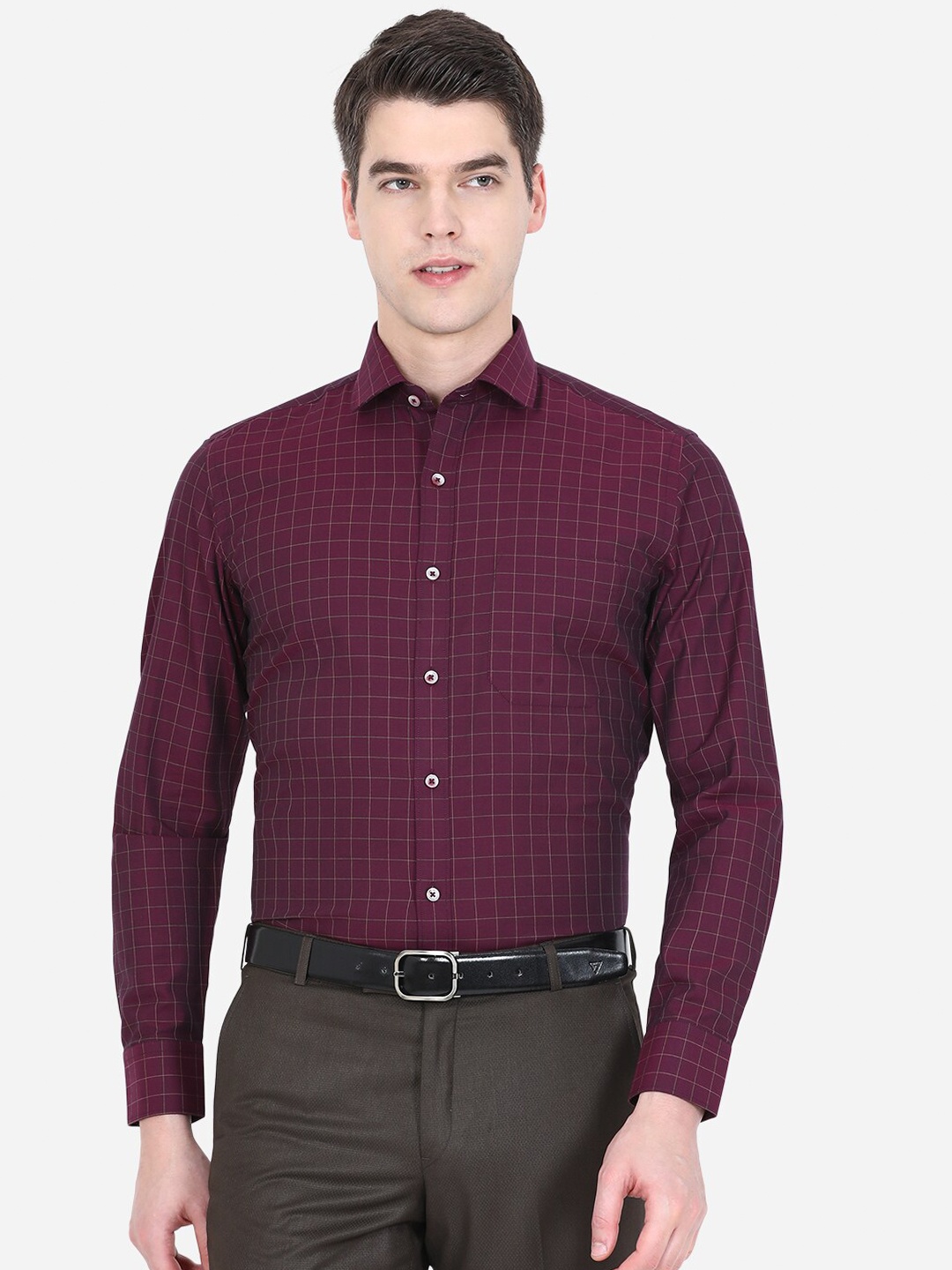 

Greenfibre Men Maroon Slim Fit Checked Formal Shirt