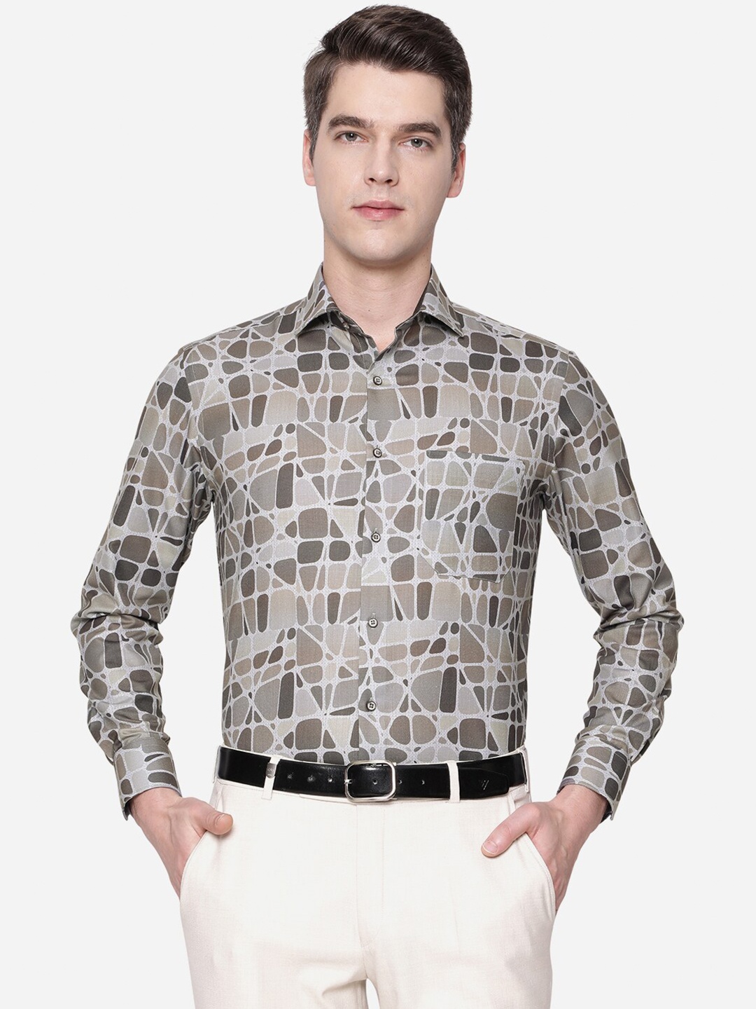 

Greenfibre Men Grey Slim Fit Printed Formal Shirt