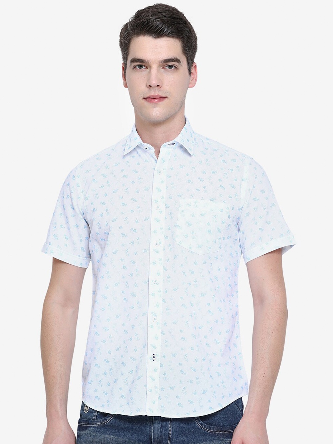 

Greenfibre Men White Slim Fit Floral Printed Casual Shirt