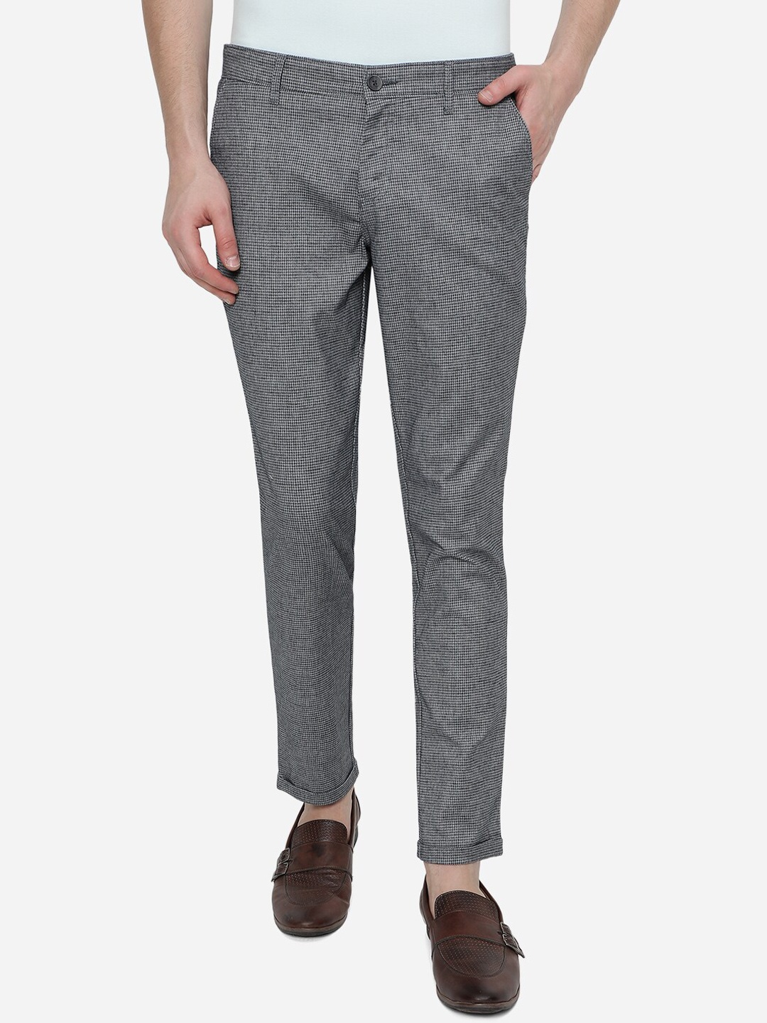 

Greenfibre Men Blue Textured Slim Fit Trousers