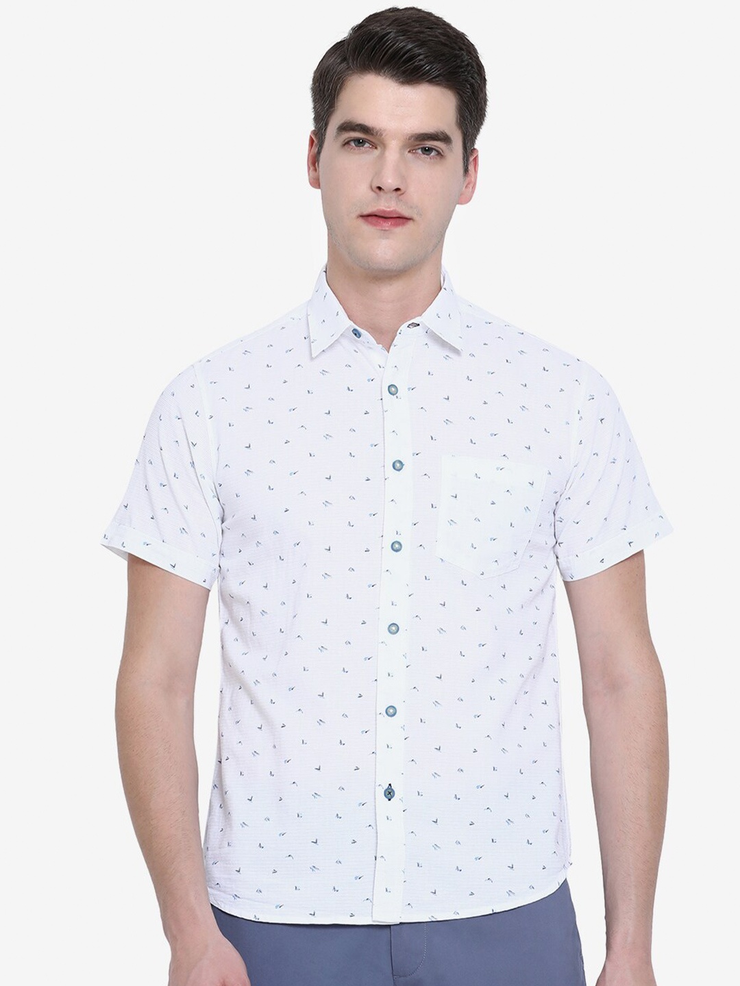

Greenfibre Men White Slim Fit Printed Casual Shirt