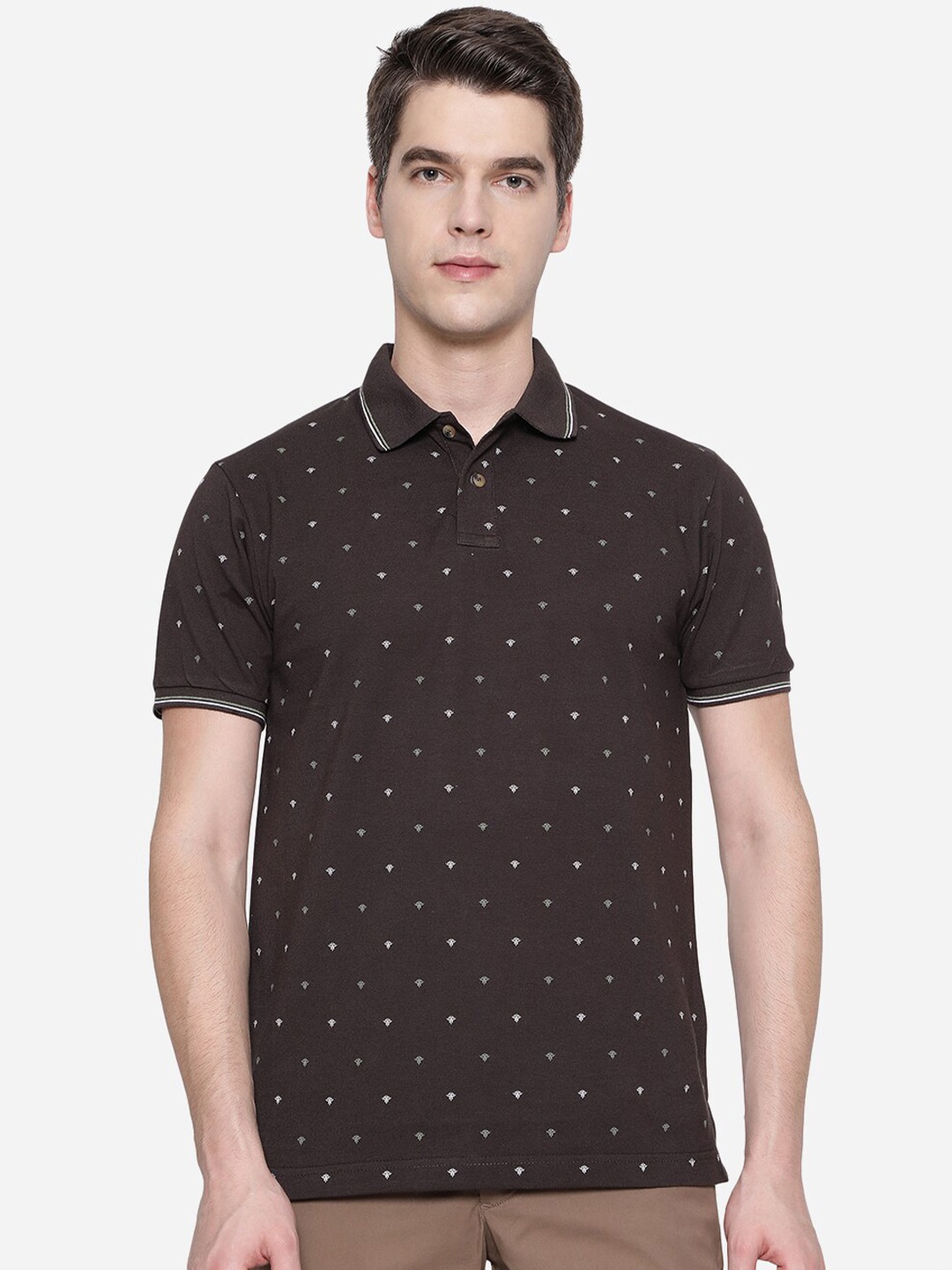 

Greenfibre Men Brown Printed Polo Collar Slim Fit T-shirt
