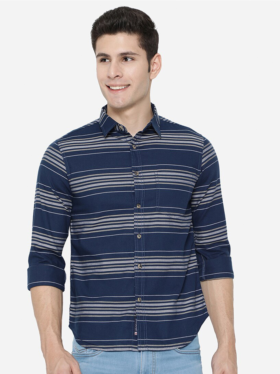 

Greenfibre Men Blue Slim Fit Horizontal Stripes Striped Casual Shirt
