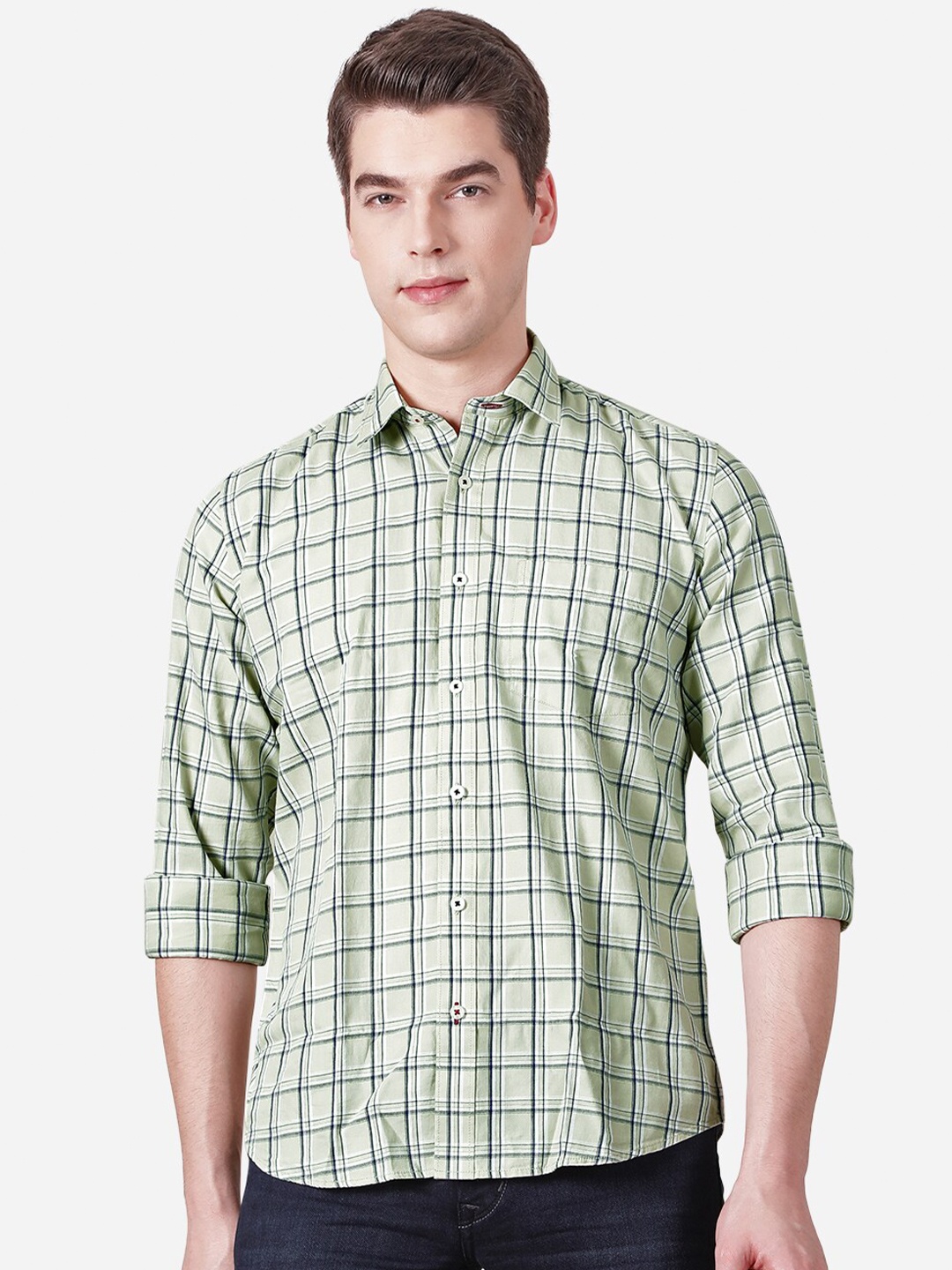 

Greenfibre Men Green Slim Fit Checked Casual Shirt