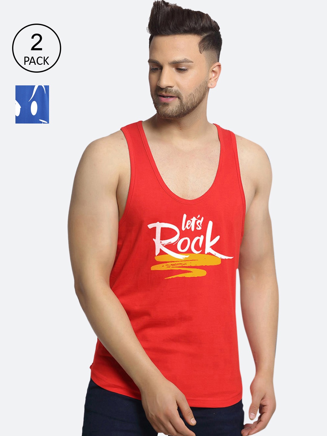 

Friskers Men Pack Of 2 Printed Pure Cotton Innerwear Vests, Red