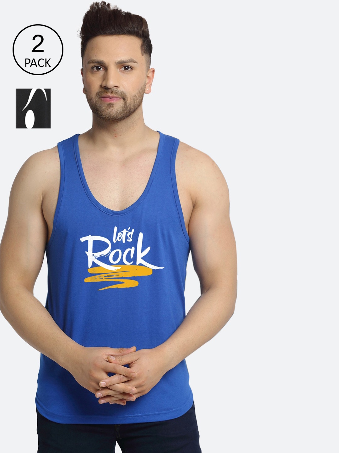 

Friskers Men Pack Of 2 Printed Pure Cotton Innerwear Vests, Blue