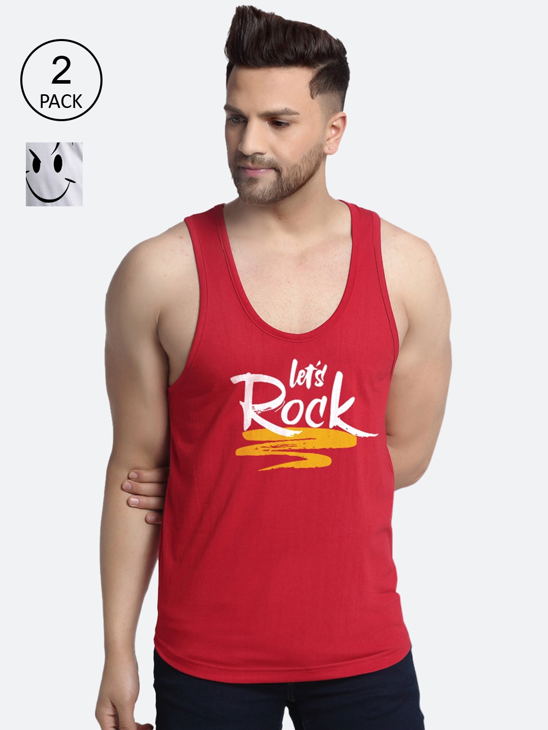 

Friskers Men Pack Of 2 Printed Pure Cotton Innerwear Vests, Maroon