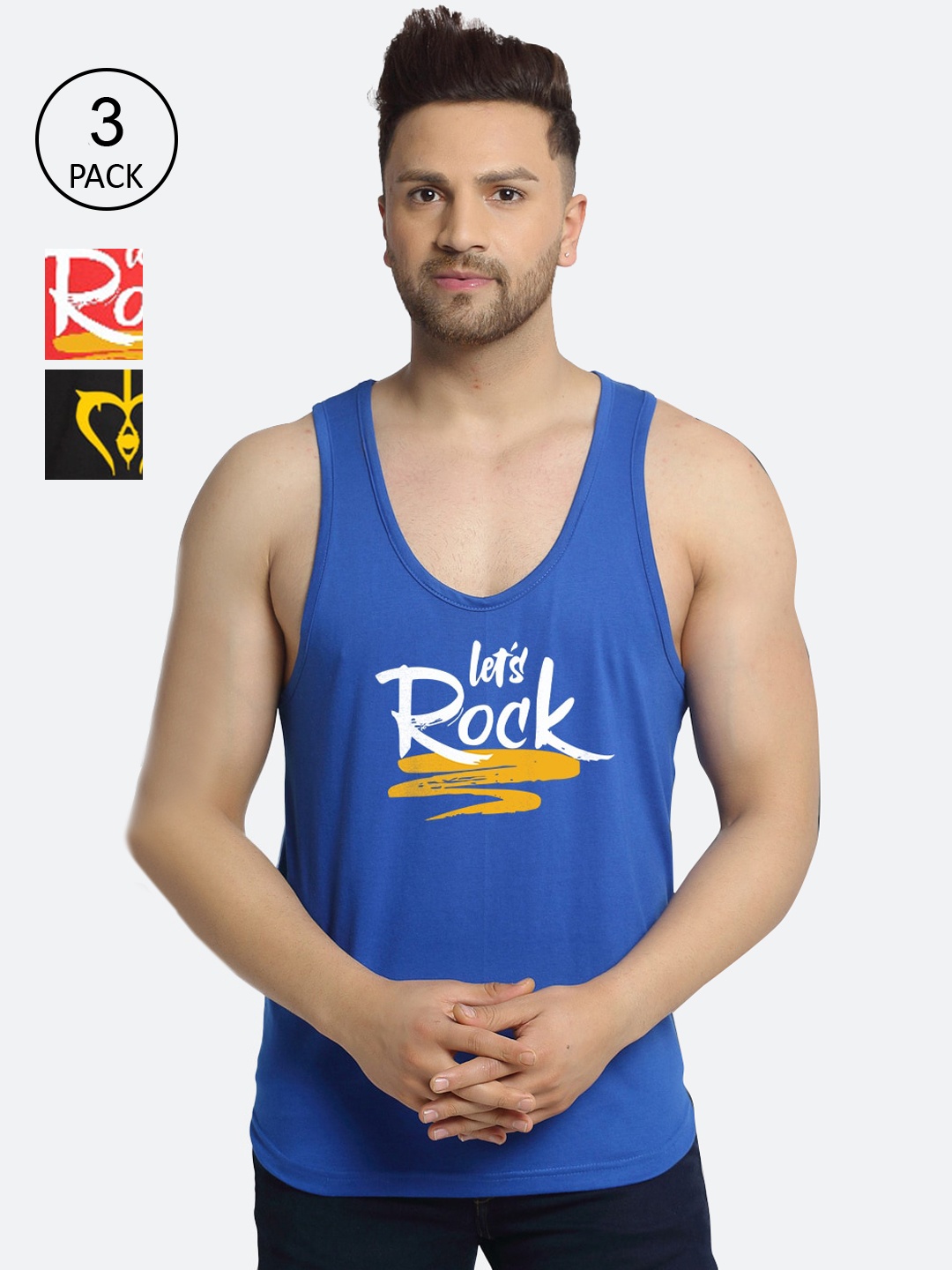 

Friskers Men Pack Of 2 Printed Pure Cotton Innerwear Vests, Blue
