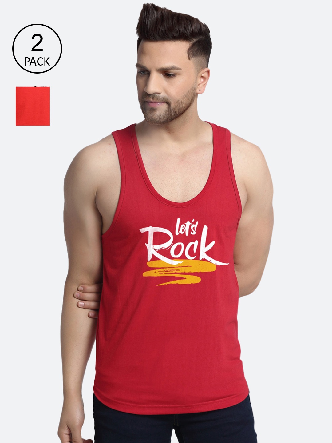 

Friskers Men Pack Of 2 Printed Pure Cotton Innerwear Vests, Maroon