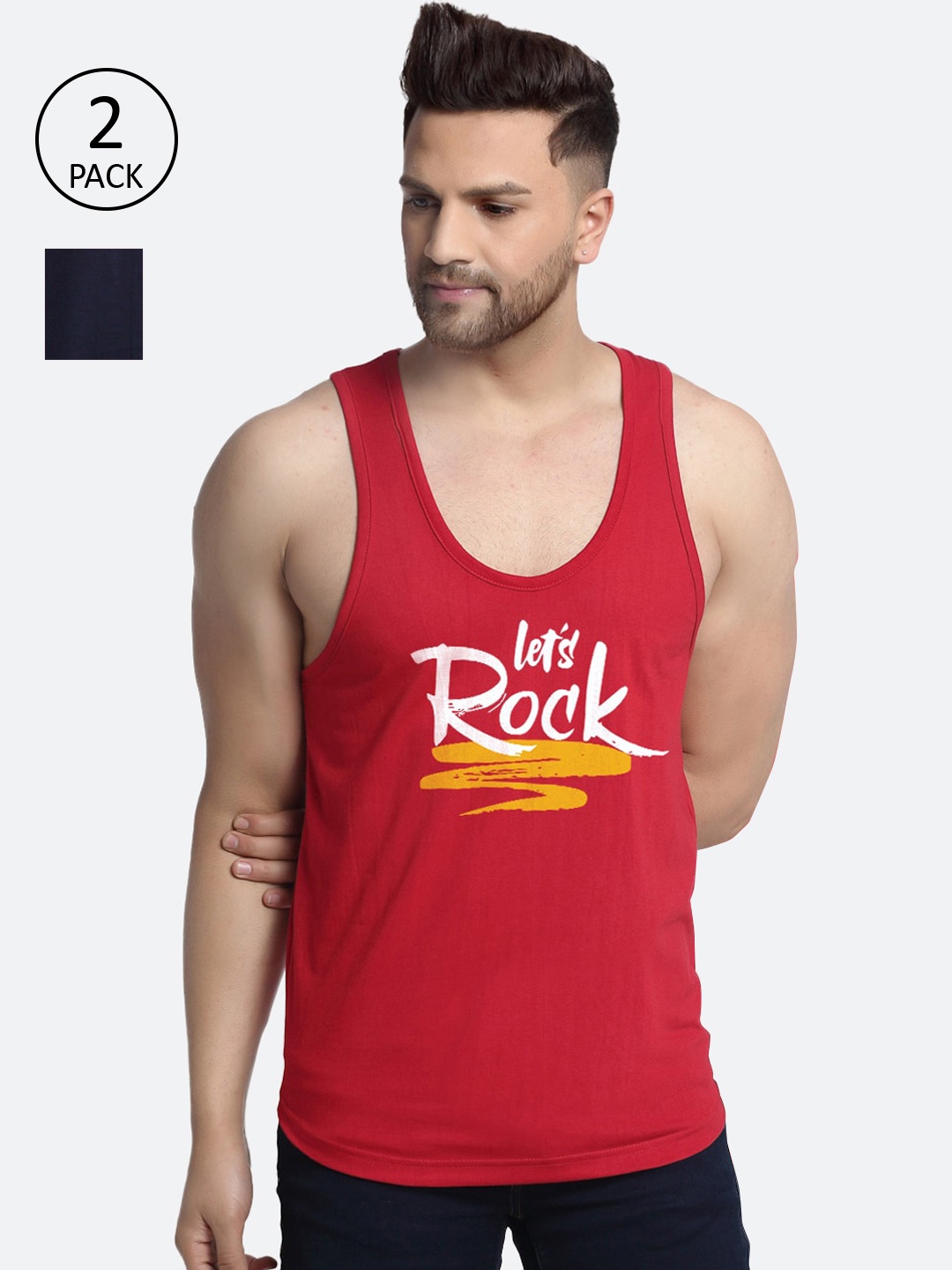 

Friskers Men Pack Of 2 Printed Pure Cotton Innerwear Vests, Maroon