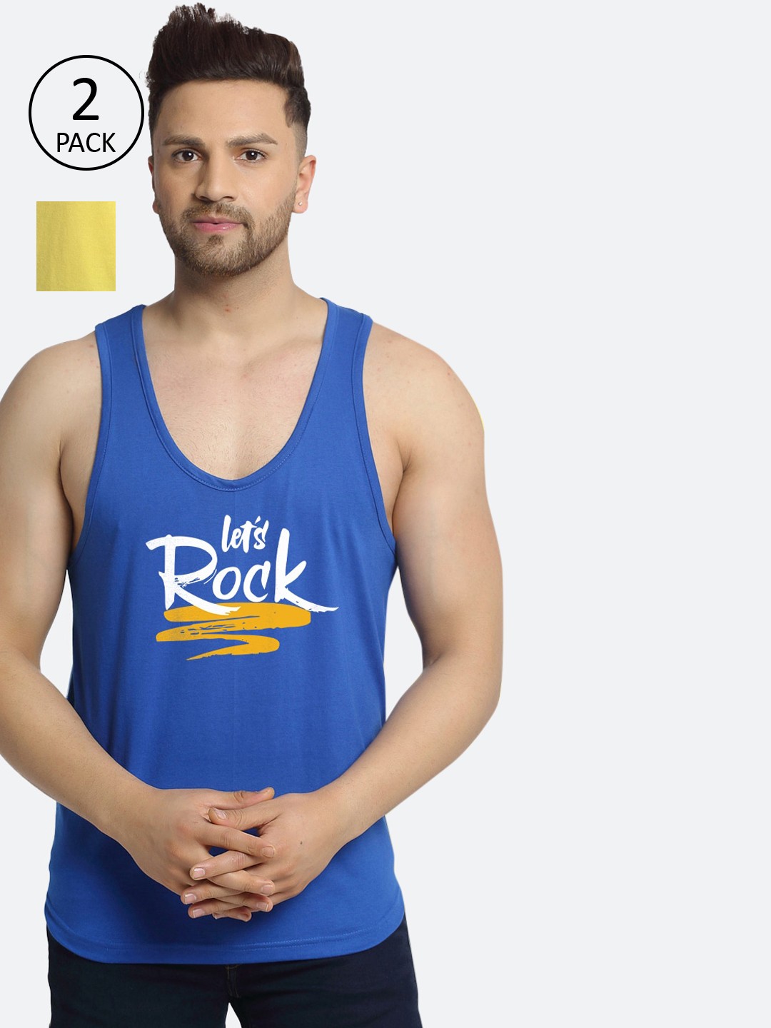 

Friskers Men Pack Of 2 Printed Pure Cotton Innerwear Vests, Blue