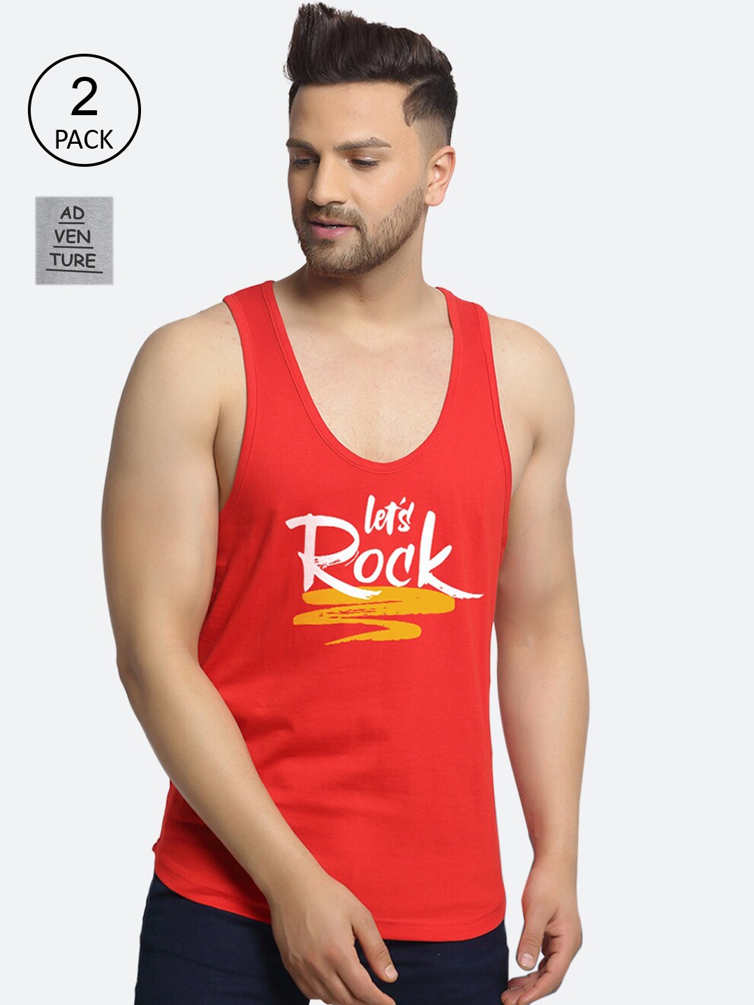 

Friskers Men Pack Of 2 Printed Pure Cotton Innerwear Vests, Red