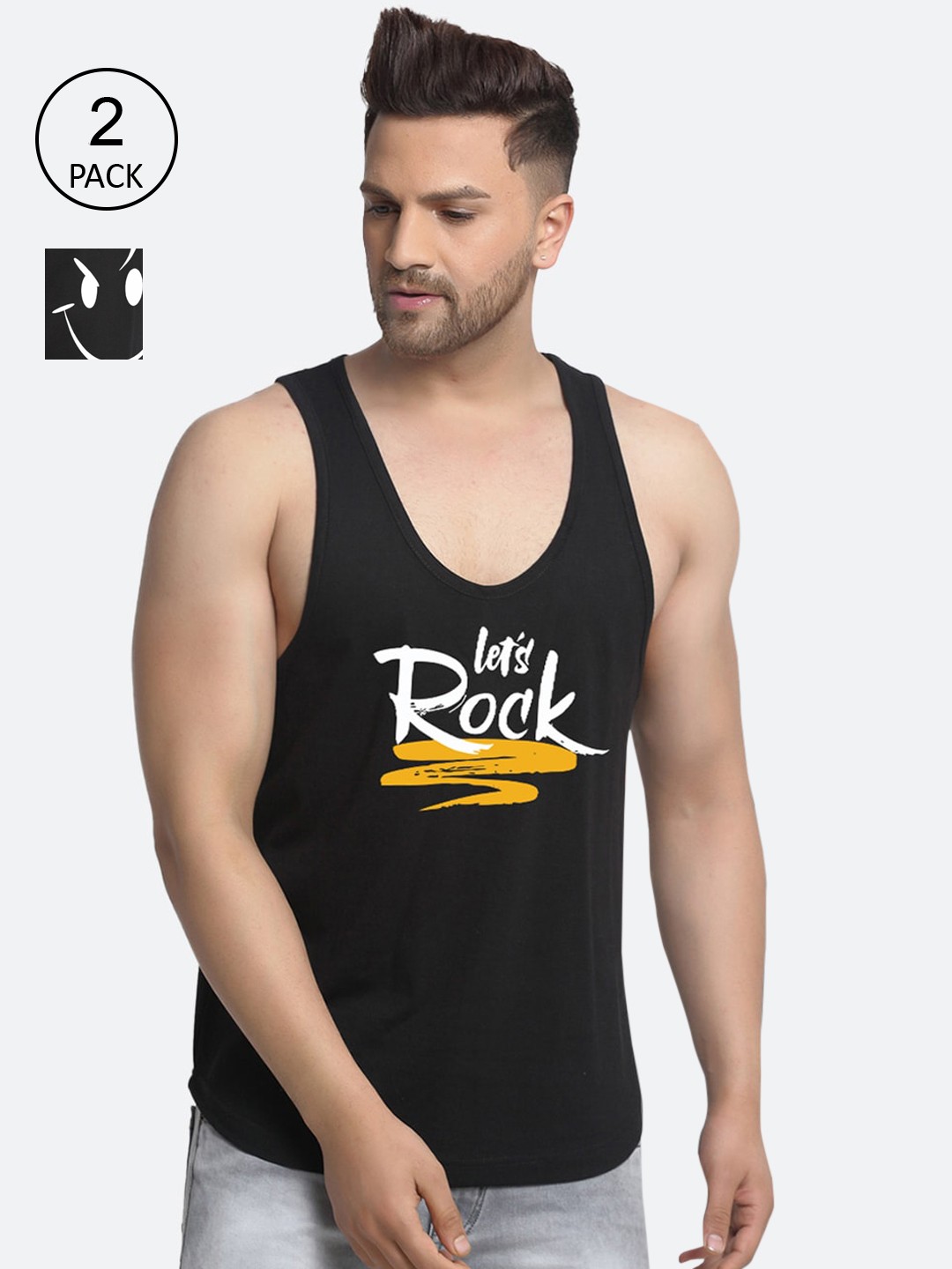 

Friskers Men Pack Of 2 Printed Pure Cotton Innerwear Vest, Black