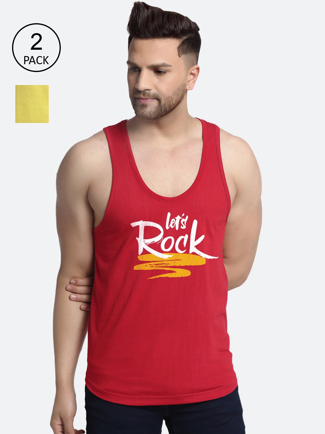

Friskers Men Pack Of 2 Printed Pure Cotton Innerwear Vests, Maroon