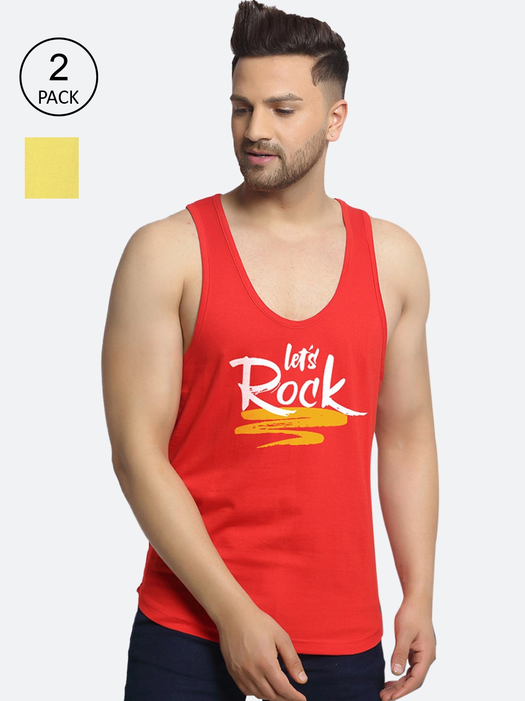 

Friskers Men Pack Of 2 Printed Pure Cotton Innerwear Vests, Red